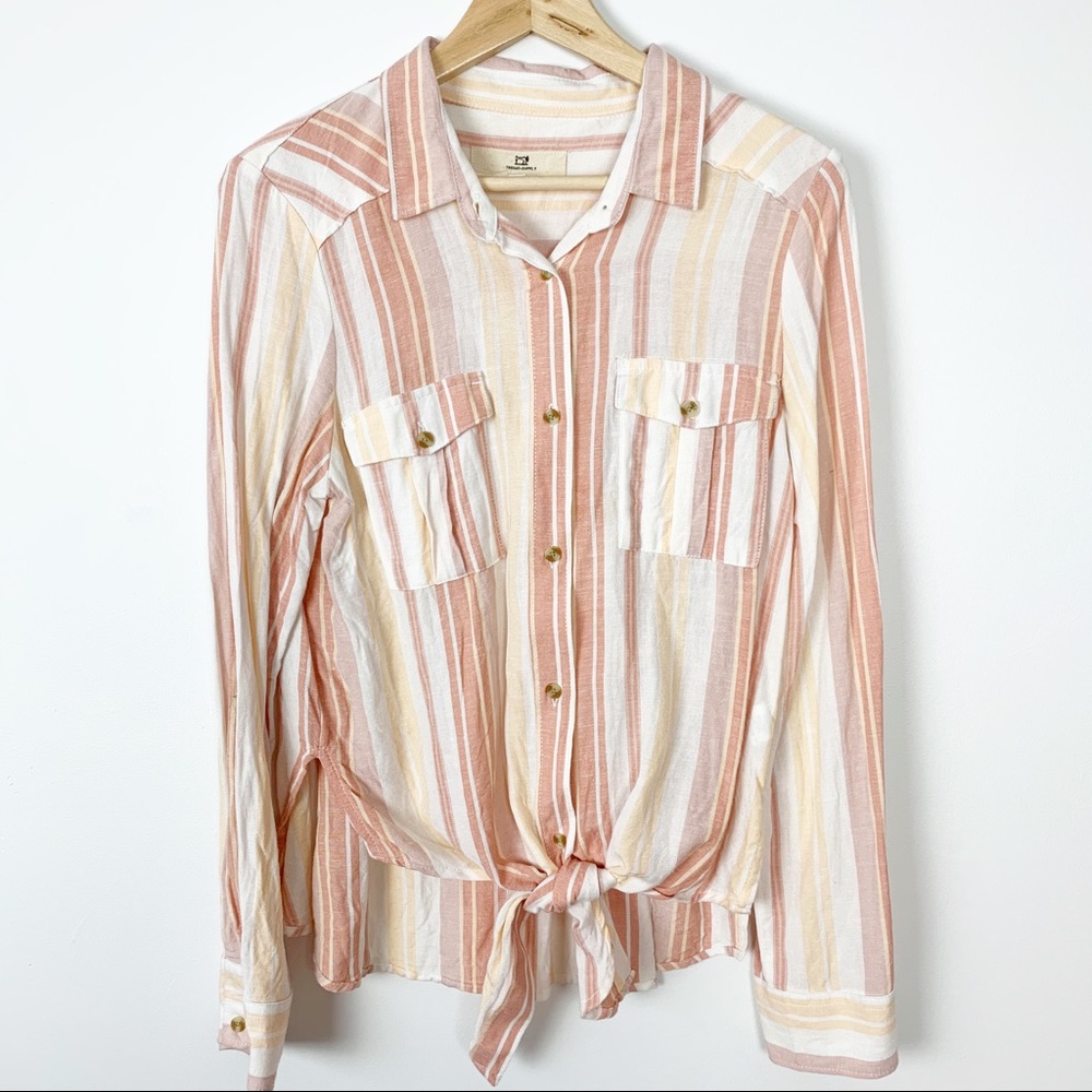 Thread & Supply orange stripe tie front shirt m